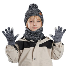 Adorable Cartoon 3-Piece Set: Hat, Scarf & Gloves for Kids 3-10 – Fleece-Lined, Warm, Skin-Friendly, One Size Black