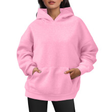 Hoodies för kvinnor, överdimensionerade pullover-tröjor i sammet, långärmade med fickor för vinter- och höstkläder, Z04Rosa, S
