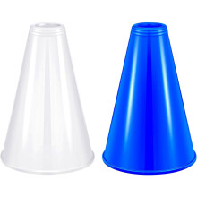 2pcs Plastic Cheer Megaphone for Sports, Parties, Cheerleading – White & Blue; compatible with outdoor activities