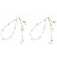 Lot de 2 dragonnes de téléphone ornées de perles blanches, porte-clés anti-perte pour femmes – Compatible avec tous les téléphones