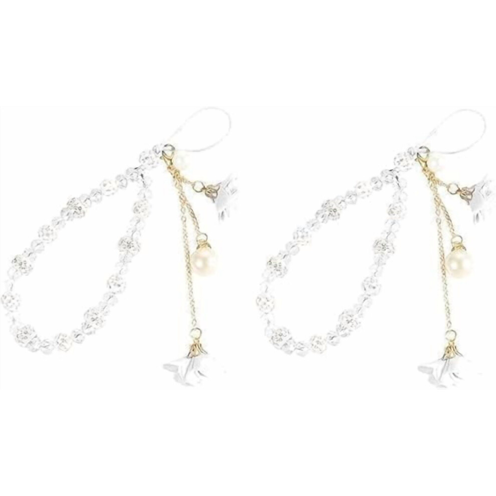 2Pcs Pearl Beaded Phone Lanyard Wrist Strap, Anti-Lost Charm Strap For Women Â Compatible With All Phones White 9405492059405