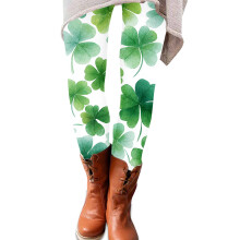St. Patrick's Day Leggings for Women Shamrock Print Green Leggings Soft Stretch Casual Workout Loungewear Pants White S