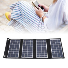 Cargador de panel solar plegable de 30 W, 4 pliegues, 5 V, USB dual, negro