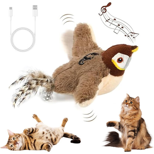 Jouet pour chat oiseau battant des ailes – Peluche interactive, USB