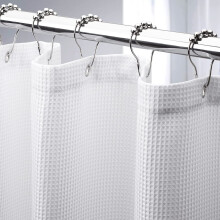 GourmetG Waffle, Stall, White, Heavy Duty Fabric, Hotel Quality Bathroom Shower Curtains, 48 x 72 Inches
