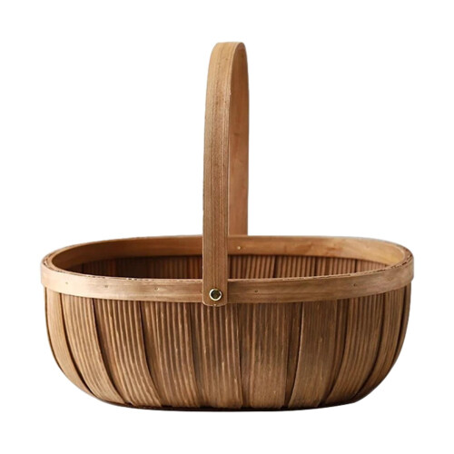 Wooden Wicker Picnic Basket with Handle