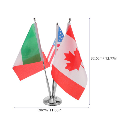 5Ensembles Supports Drapeaux Intérieur Acier Argent Usa Canada 2