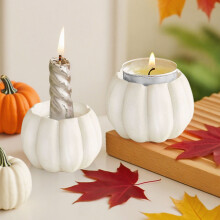 Kürbis-Kerzenhalter für Teelichter und Votivkerzen – Tischdekoration für Thanksgiving, Kürbis-Mittelstücke, Halloween-Kerzenständer (Weiß)