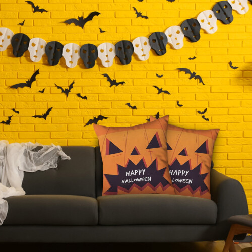 Ensemble de housses de coussin d'Halloween – Motif citrouille, 2