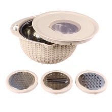 Passoire rotative 4 en 1 avec ustensiles à découper, égouttoir à 2 couches en acier inoxydable - Beige