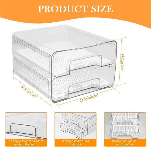 Clear Stackable Fridge Organizer Bins with Strainer Layer, Plastic Pull-Out Drawer Containers for Fruits, Veggies & Drinks 2