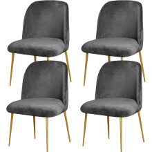 Fløjlsbøjede stolebetræk, sæt med 4, halvcirkelformede rygbetræk i mid-century modern-stil til spisestue/køkken/stue (grå)