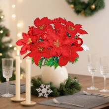 Poinsettias artificiels dorés rouges avec clips et tiges