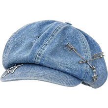 Cappello da cowboy da donna in denim con stella di cristallo, pieghevole