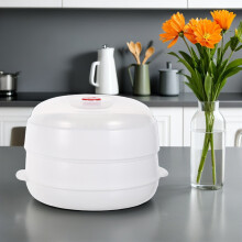2Pcs Microwave Food Steamer for Cooking Fish Vegetables and Buns with Space Saving Design