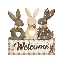 Panneau de porte en bois Lapin de Pâques 25,5 x 30 cm