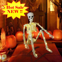 Liquidation ! Décoration squelette articulée lumineuse LED améliorée, 40 cm, compatible avec les décorations d'Halloween pour le jardin.