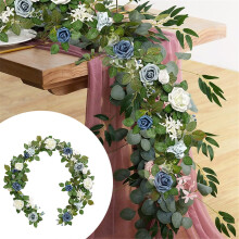 Guirlande artificielle de roses blanches de 180 cm avec eucalyptus, fleurs et lianes artificielles pour décoration d'arches/murs – Compatible avec