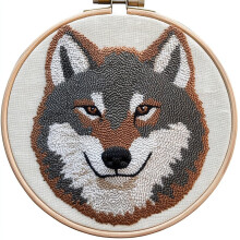 Cute Baby Wolf Head Punch Needle Kit for Beginners – DIY Yarn Embroidery Set with Printed Pattern & Hoop (20x20cm), Compatible with Standard Punch