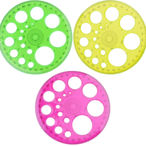 360 Circular Protractor, Circle Template & Stencil Set (3PCS, 4.52 in, Random Colors)