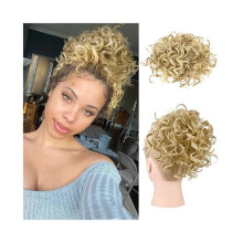 Synthetisch haaraccessoire voor een nonchalante knot, korte haarknotjes met elastisch trekkoord, clip-in krullende paardenstaart.