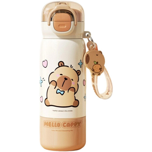 Capybara Wasserflasche mit Strohhalm, isolierter Edelstahl
