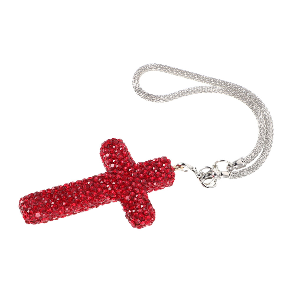 Rhinestone Cross Car Pendant For Rearview Mirror Red 9058772241078