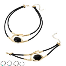 Vintage Boho Halskæde og Armbåndssæt i Sort og Guld