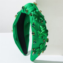St. Patrick's Day headband green rhinestone shamrock 1 piece