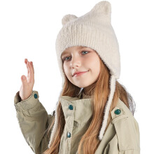 Hata Beanie do Pháistí don Gheimhreadh le Cluasáin, Cluasa Cat Gleoite do Pháistí Óga, Cailíní agus Buachaillí, Caipín Te Cniotáilte Olanna