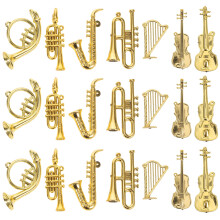 Ensemble d'instruments de musique miniatures dorés et résistants pour la décoration de maison de poupée - Collection de 35 pièces en plastique