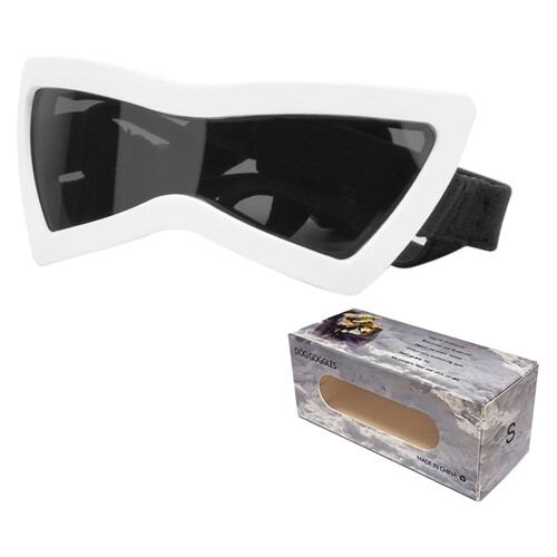 Gafas de sol blancas con forma de gato y correa ajustable.