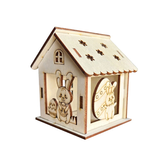 Påske trehus-hobbysett med kanin-eggpynt