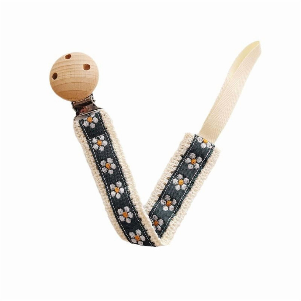 Embroidered Baby Embroidered Pacifier Chain Baby Teether Small Toys Anti-falling Chain Beech Wood Pacifier Clip Lanyard