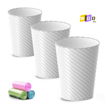 3-Pack 1.8-Gallon Bathroom Trash Cans with Bags – Plastic Round Waste Bins for Living Room, Bedroom, Office & Kitchen