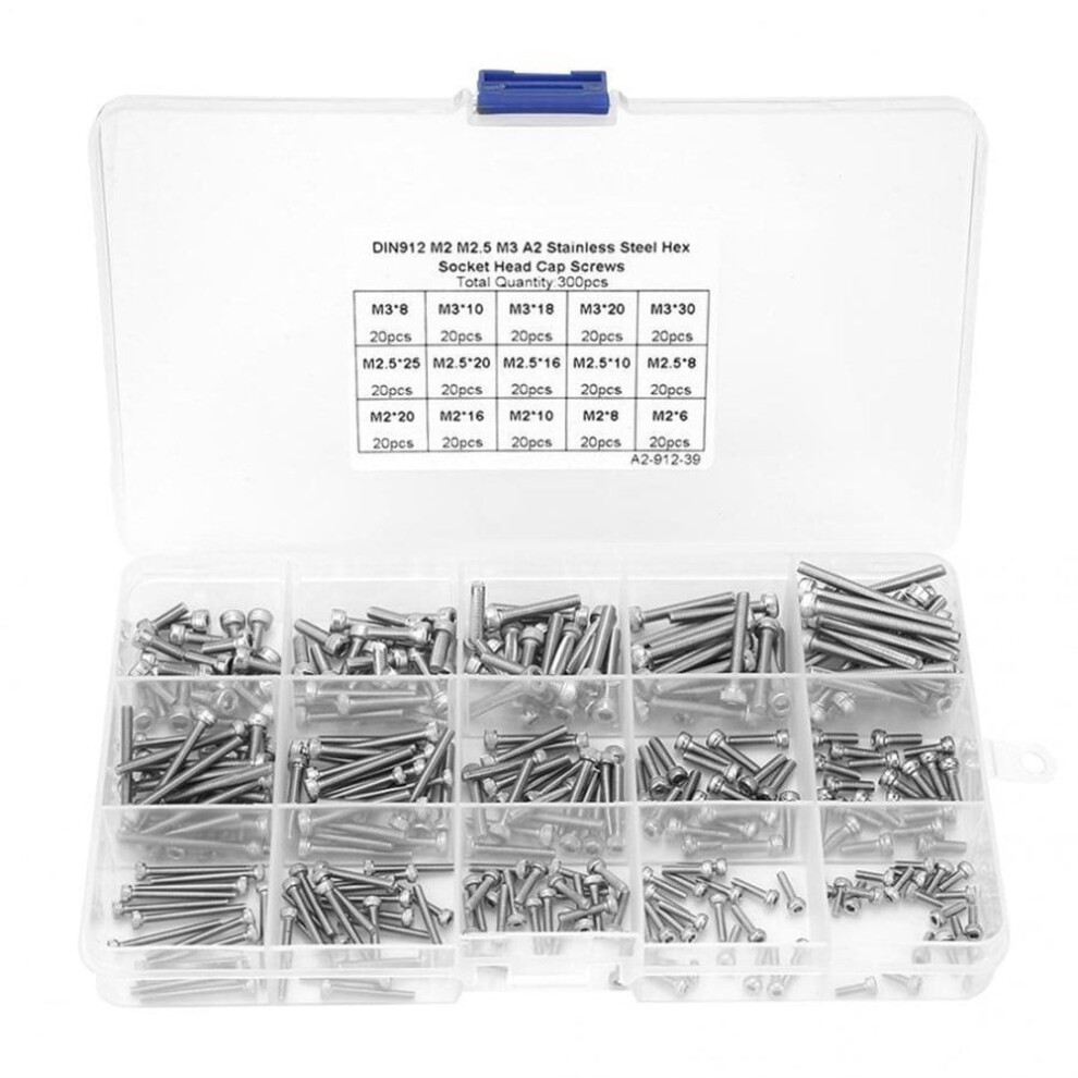 300Pcs M2 M2.5 M3 Hex Socket Stainless Steel Ss304 Cap Screw Bolt Assortment Set Metric Screw Assortment Flat Head Screw 9425574029508