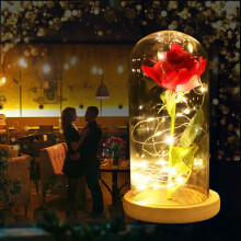 LED světlo Eternal Red Rose ze skleněné kopule