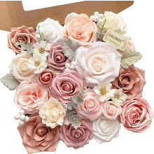 Coffret de 19 roses artificielles roses, idéal pour la décoration de mariage, de fête prénatale, de centres de table et d'intérieur.