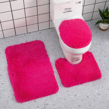 Ensemble de tapis de bain shaggy 3 pièces : tapis antidérapants et absorbants + tapis de bain en forme de U + couvre-abattant allongé
