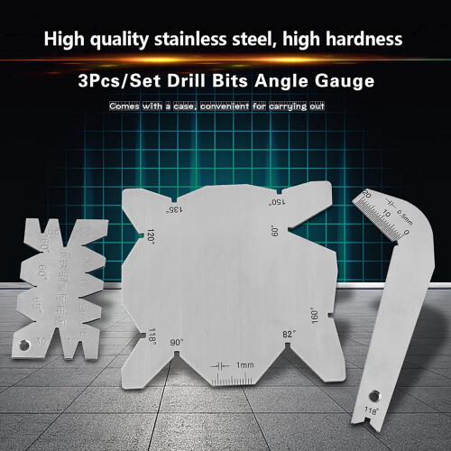 3Pcs Drill Bit Angle Gauge Set (60-160) with Sharpener Tools, Compatible with Standard Drill Bits 1
