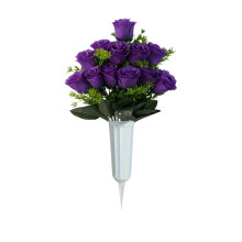 Bouquet artificiel de 12 roses avec vase pour décoration de cimetière, arrangements funéraires pour le jour du Souvenir