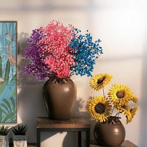 Μωβ-Ροζ-Μπλε Αποξηραμένα Λουλούδια Baby's Breath, 17", 3000+ Μίσχοι, Φυσικά Κλαδάκια 2