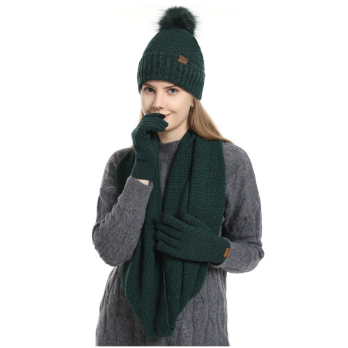 Grünes Damen-Strickset: Mütze, Schal & Handschuhe, Acryl 1