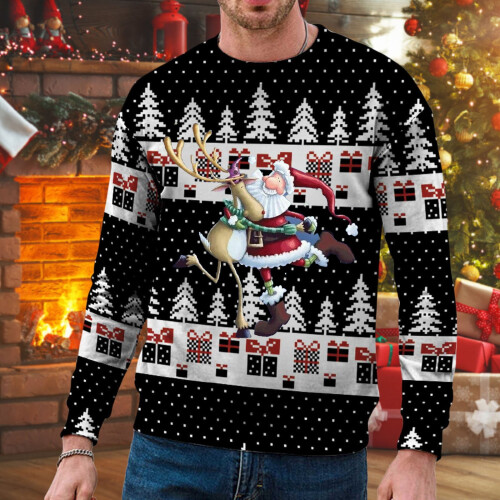 Herren-Weihnachtspullover mit lustigem Festtagsmuster, lockere Passform 1