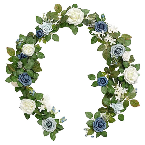 Τεχνητή γιρλάντα με λευκά τριαντάφυλλα 71 ιντσών με ευκάλυπτο, ψεύτικα λουλούδια 1