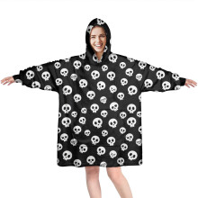 Wearable Oversized Blanket Hoodie, Skull Pattern, Cozy Fuzzy Pullover with Super Pockets – Compatible with Adults