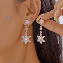 Christmas Snowflake Earring for Women Dainty Snowflake Pearl Drop Dangle Earrings Sparkly Zirconia Snowflakes Stud Earrings christmas decorations
