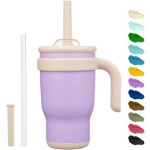 Gobelet isotherme de voyage 414 ml (14 oz) avec poignée et paille, bouteille d'eau en acier inoxydable, mug à double paroi isolée sous vide,