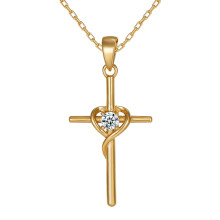 Colier cu cruce din moissanit din argint 925, model figura 8, cu pandantiv clavicular elegant și simplu