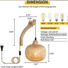 Retro Japanese Style Bamboo Bedside Wall Lamp Restaurant Rattan Lampmine Bedroom Background Wall Lamps US Plug-B
